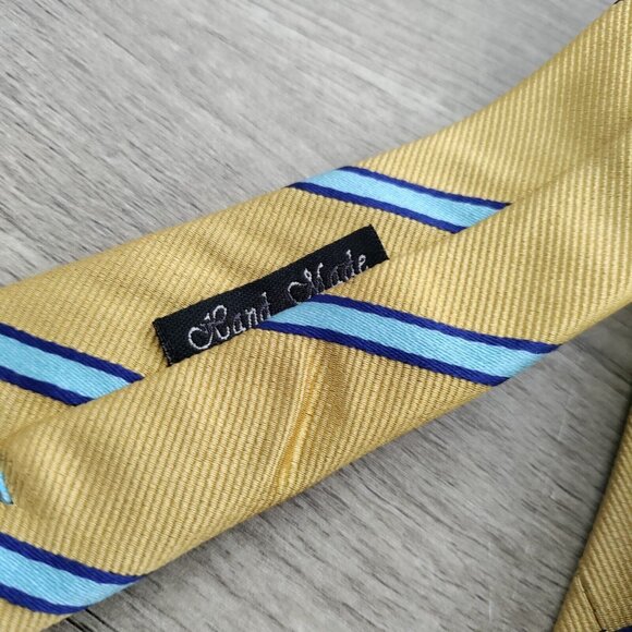 Ligatta NWT Neck Tie in Yellow With Blue‎  Stripes Silk - Picture 4 of 6